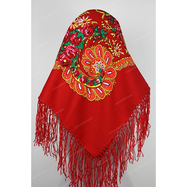 LENÇO MINHOTO COM FRANJA DE LÃ MANUAL