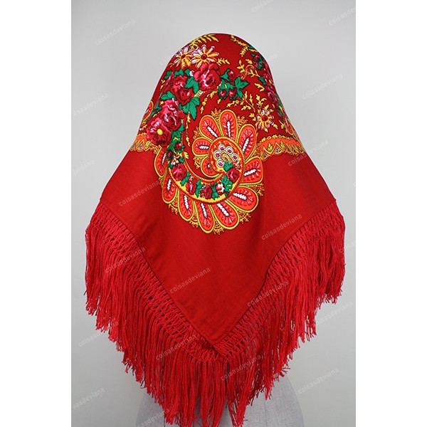 MEIO LENÇO MINHOTO COM FRANJA DE LÃ INDUSTRAL