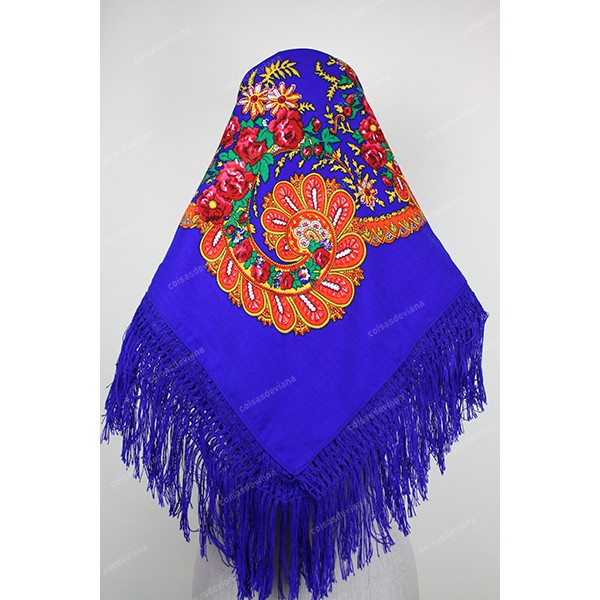 MEIO LENÇO MINHOTO COM FRANJA DE LÃ INDUSTRAL