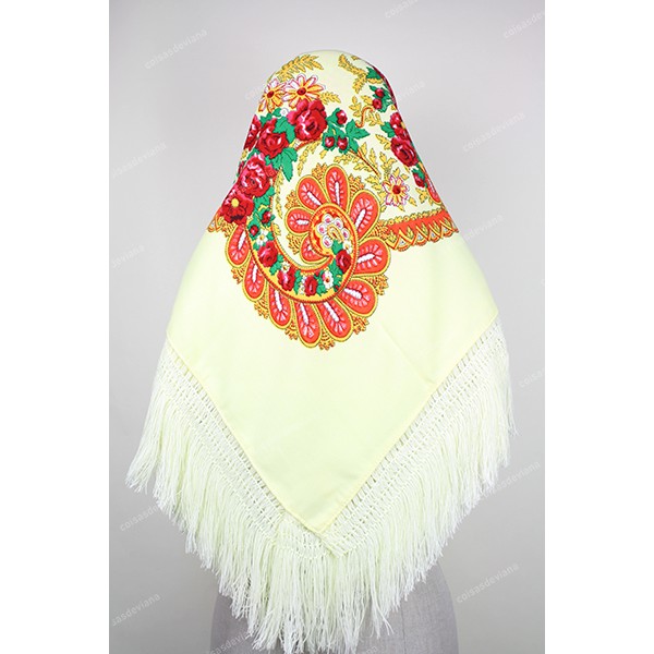 MEIO LENÇO MINHOTO COM FRANJA DE LÃ INDUSTRAL