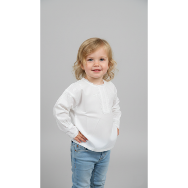 CAMISA ALGODÃO BORDADO BRANCO PARA TRAJE DOMINGAR - MENINA