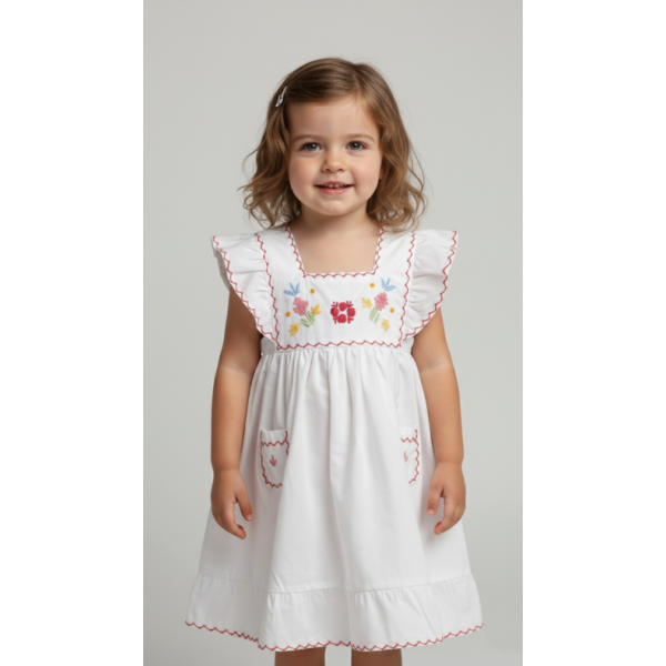 VESTIDO CRIANÇA COM FOLHOS E BORDADO VIANA